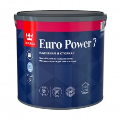фото: Tikkurila Euro Power 7, 2.7л, краска моющаяся для стен и потолков, матовая, база А